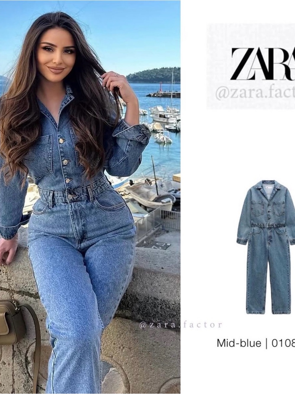 Zara Mid-Blue Denim Overalls Jumpsuit
